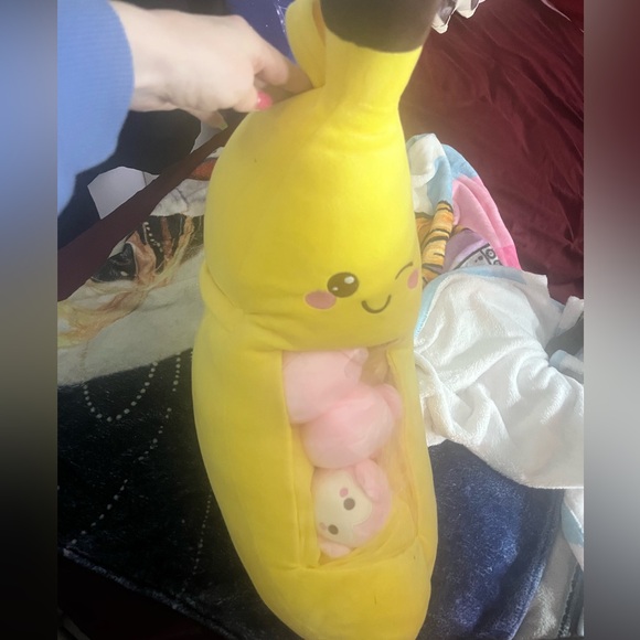 Other - Yellow Plush Banana with Pink Stuffed Monkeys